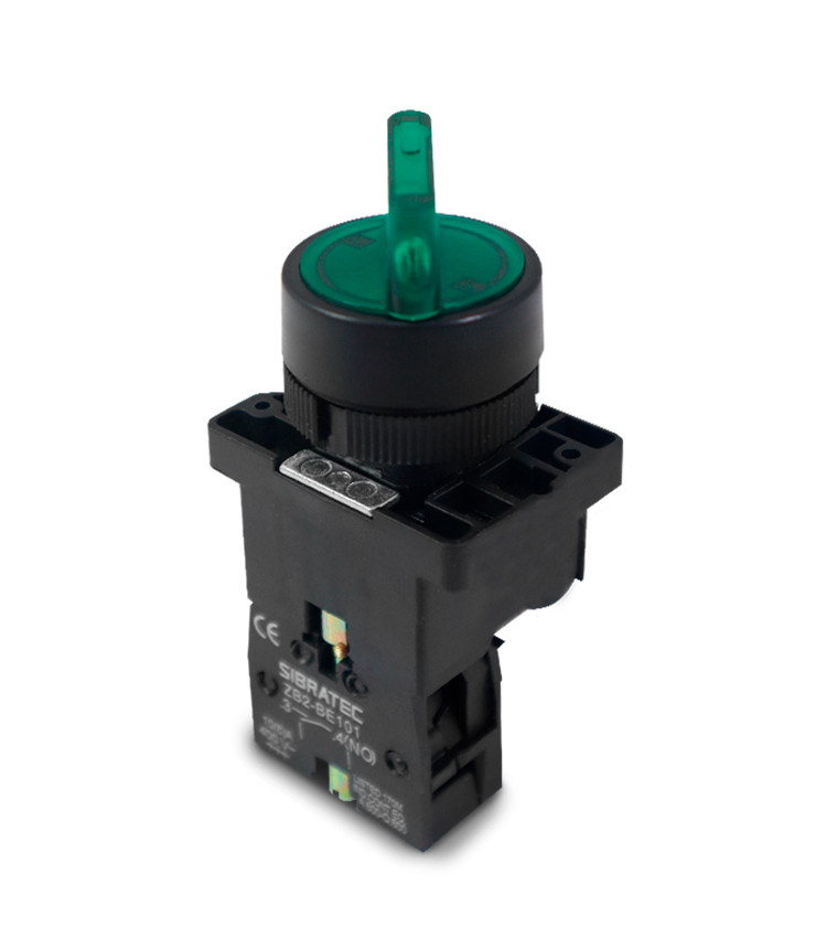 Chave Seletora Iluminada Verde 24V com 2 Posições 1NA Plástica 22mm - XB2-EK2361 Chave Seletora Iluminada Verde 24V com 2 Posições 1NA Plástica 22mm - XB2-EK2361