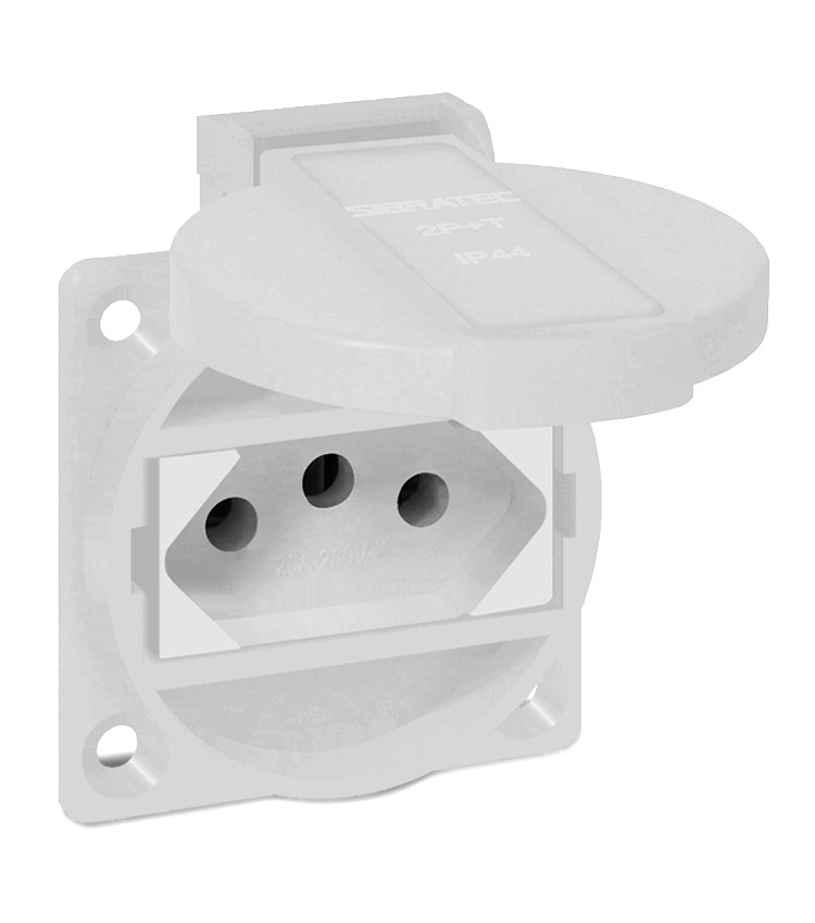 Tomada De Embutir Branca com Tampa 2p+t Padrão Brasileiro 10a / 20a - TBSE Tomada De Embutir Branca com Tampa 2p+t Padrão Brasileiro 10a / 20a - TBSE
