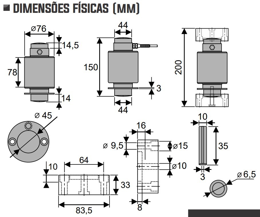 Célula de Carga 30 Toneladas Rodoviária Aço - ROCKER-PIN - R85-30T Célula de Carga 30 Toneladas Rodoviária Aço - ROCKER-PIN - R85-30T