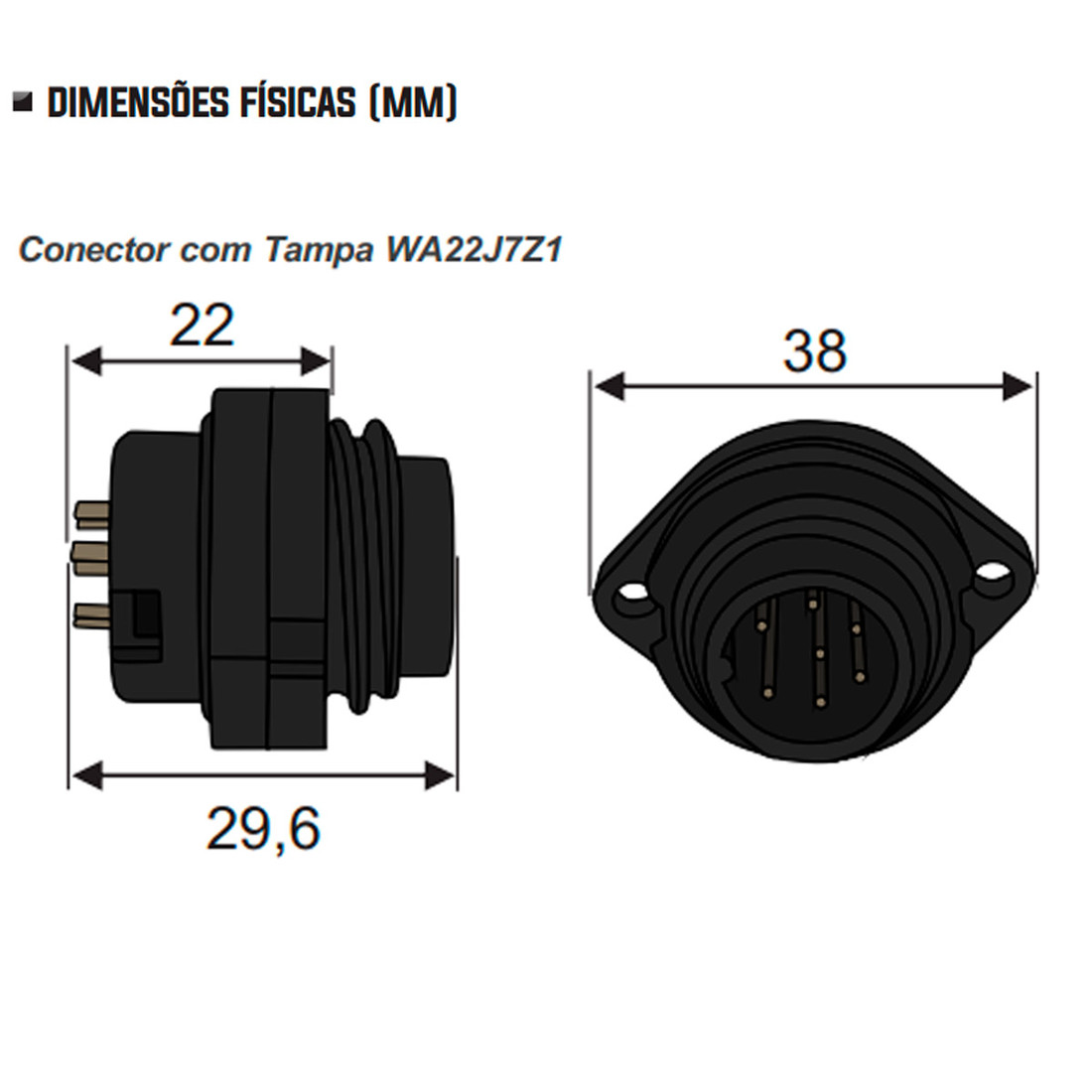 Kit Conector Fêmea + Macho Embutir 7 Vias com Tampa Blindado IP68 - WA22