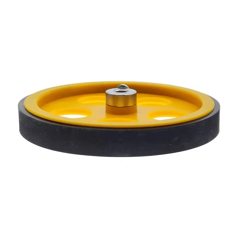 Roda Roldana de Borracha 200mm para Encoder Eixo 6mm Amarela