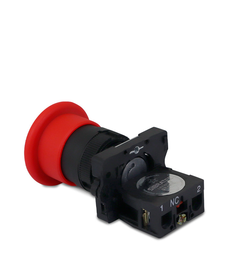 Botão de Emergência tipo Cogumelo 1NF (Destrava Puxando) Plástico 22mm com Trava - XB2-ET42