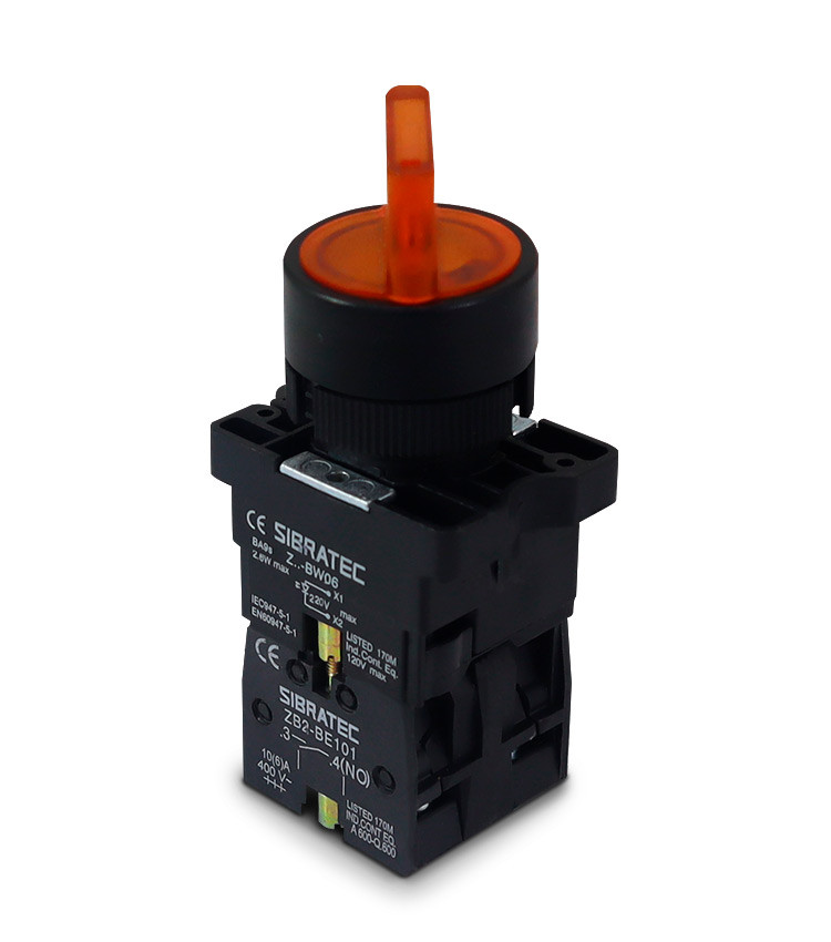Chave Seletora Iluminada Amarelo 220V com 3 Posições 2NA Plástica 22mm - XB2-EK3565