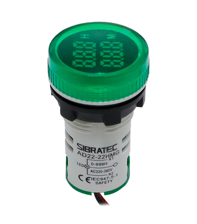Horímetro Digital Medição 0-999 Horas 220V Verde Ø22mm - AD22-22HMG Horímetro Digital Medição 0-999 Horas 220V Verde Ø22mm - AD22-22HMG