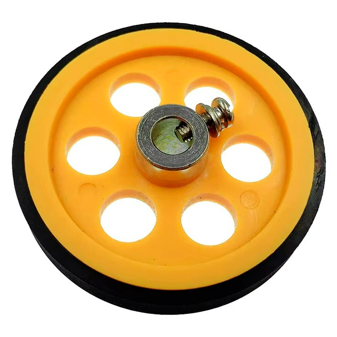 Roda Roldana de Borracha 200mm para Encoder Eixo 6mm Amarela