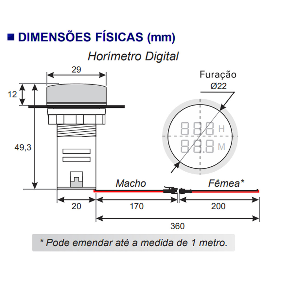 Horímetro Digital Medição 0-999 Horas 220V Verde Ø22mm - AD22-22HMG Horímetro Digital Medição 0-999 Horas 220V Verde Ø22mm - AD22-22HMG
