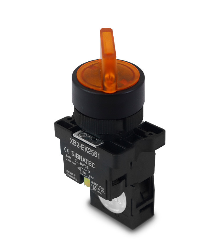Chave Seletora Iluminada Amarelo 24V com 2 Posições 1NA Plástica 22mm - XB2-EK2561 Chave Seletora Iluminada Amarelo 24V com 2 Posições 1NA Plástica 22mm - XB2-EK2561