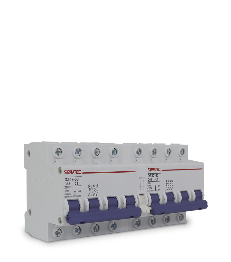 Chave de Transferência Rede Gerador Manual 63A 4 Polos para Trilho DIN com Disjuntor Intertravado - DZ-47