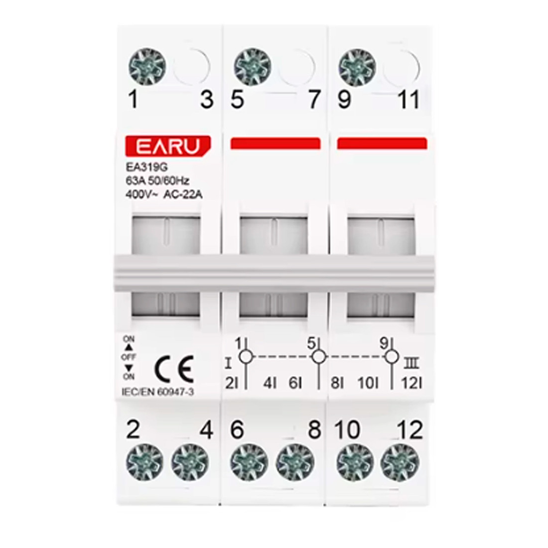 Chave de Transferência 3 Polos 63A Trilho DIN Tripolar Rede Gerador