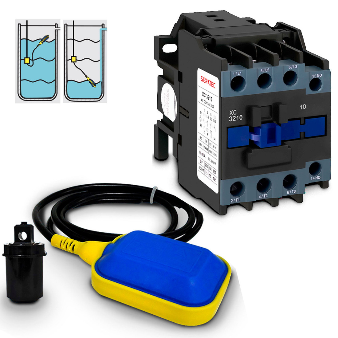 Kit Controle Nível Chave Boia + Contator 32a para Bomba Água Automática Kit Controle Nível Chave Boia + Contator 32a para Bomba Água Automática
