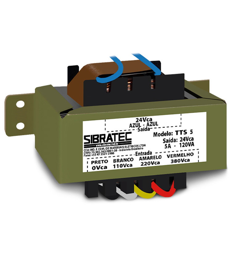 Transformador de Tensão 110V 220V 380V para 24V 5A 120VA para Comando - NR12