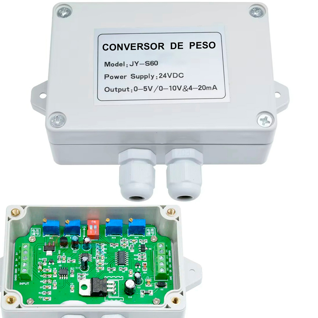 Conversor Sinal Célula de Carga Saída Analógica 0–10V / 4–20mA - JY-S60 Conversor Sinal Célula de Carga Saída Analógica 0–10V / 4–20mA - JY-S60