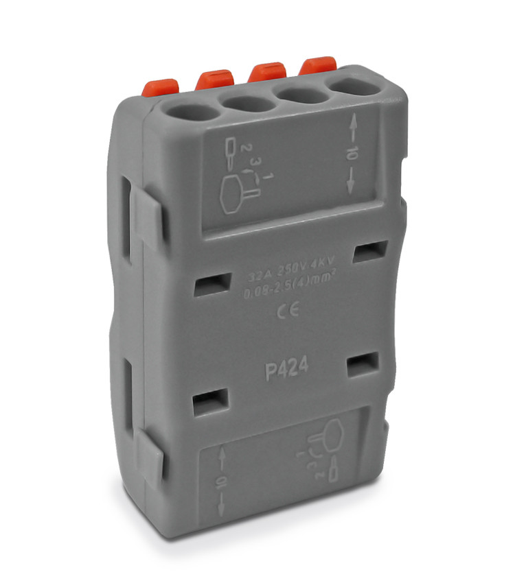 Conector de Emenda Rápida 4 Vias 4 Polos para Cabo até 4mm² Corrente máx. 32A - KV212 Conector de Emenda Rápida 4 Vias 4 Polos para Cabo até 4mm² Corrente máx. 32A - KV212