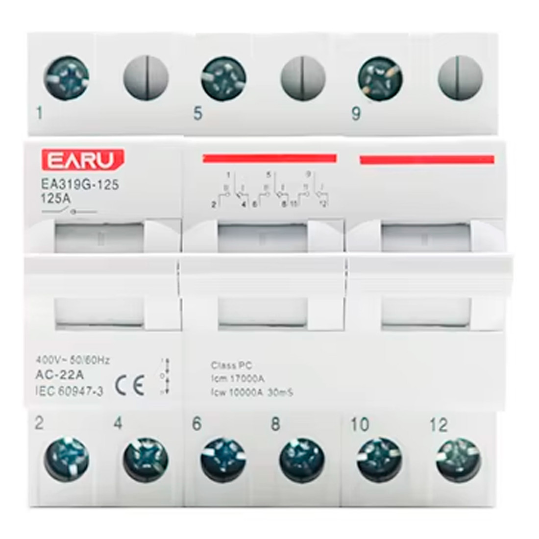 Chave de Transferência 3 Polos 125A Trilho DIN Tripolar Rede Gerador