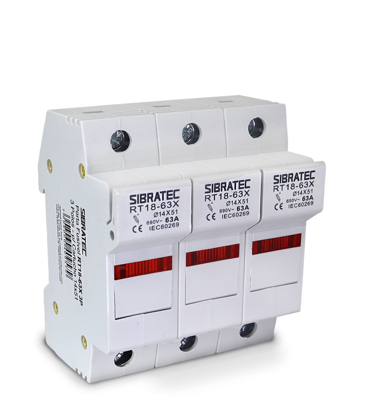 Porta Fusível Cartucho 3 Polos até 63A RO16 14x51mm 690V com LED Indicador - RT18-63 Porta Fusível Cartucho 3 Polos até 63A RO16 14x51mm 690V com LED Indicador - RT18-63