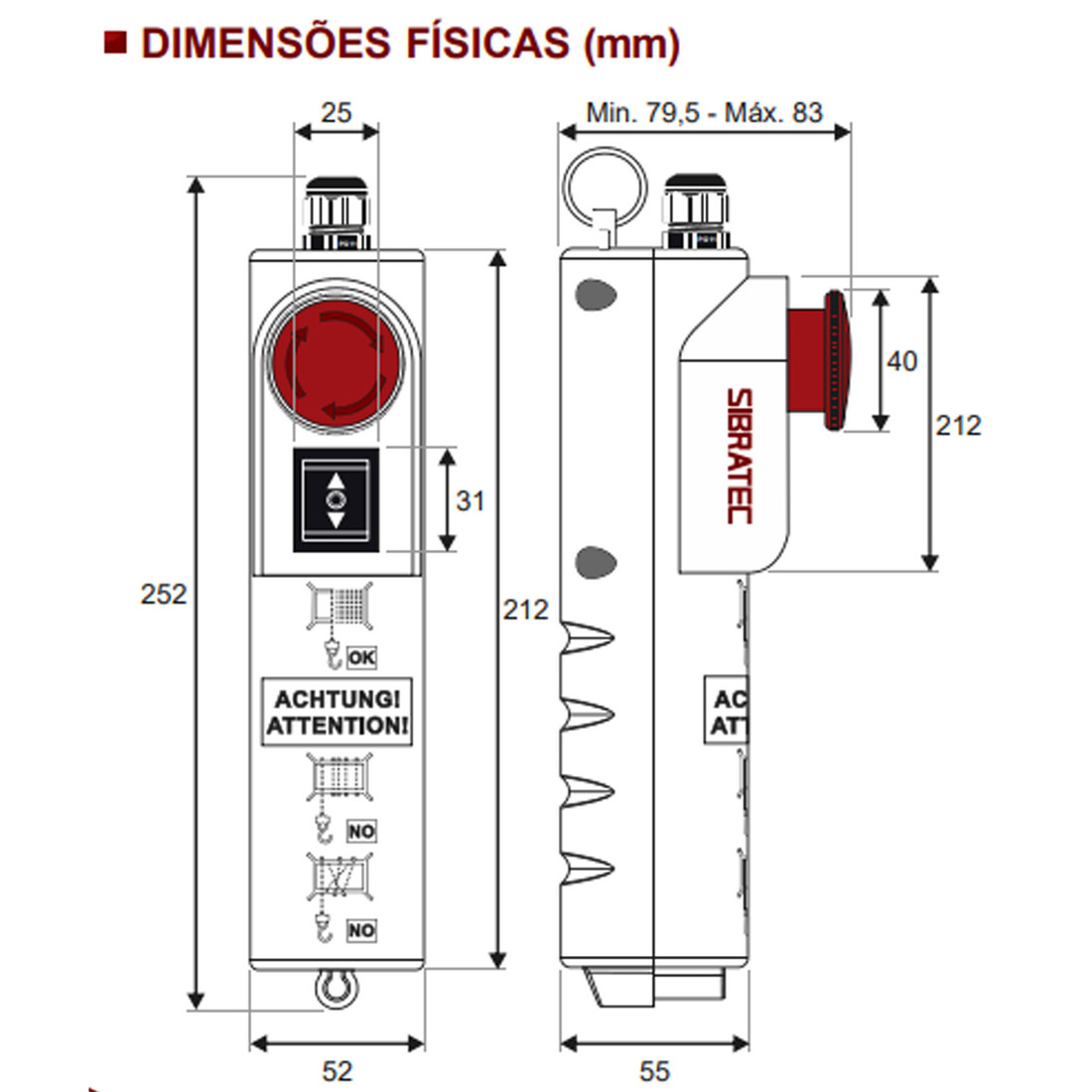 Botoeira Comando para Talha Chave 3 Posições + Emergência + Capacitor Botoeira Comando para Talha Chave 3 Posições + Emergência + Capacitor