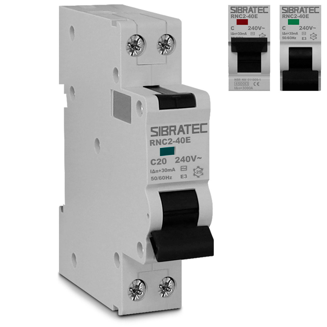 DDR Disjuntor Diferencial Residual 2 Polos 20a 30mA (Mini Disjuntor DIN + DR) - RNC2-40E-20