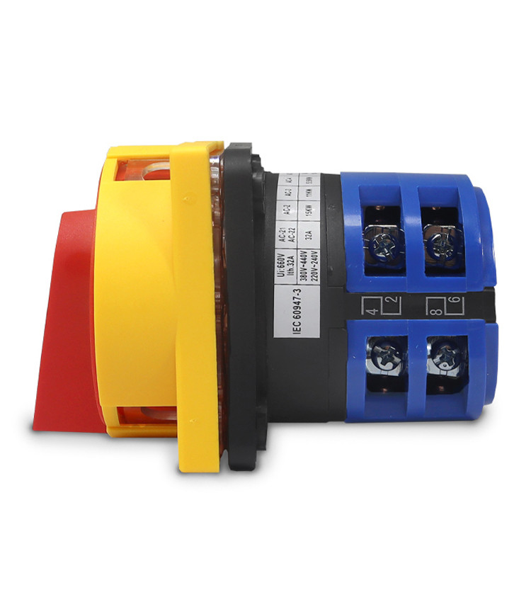 Chave Liga Desliga Rotativa 32A 4 Polos para Porta de Painel Vermelha / Amarela - LW28GS-32A Chave Liga Desliga Rotativa 32A 4 Polos para Porta de Painel Vermelha / Amarela - LW28GS-32A