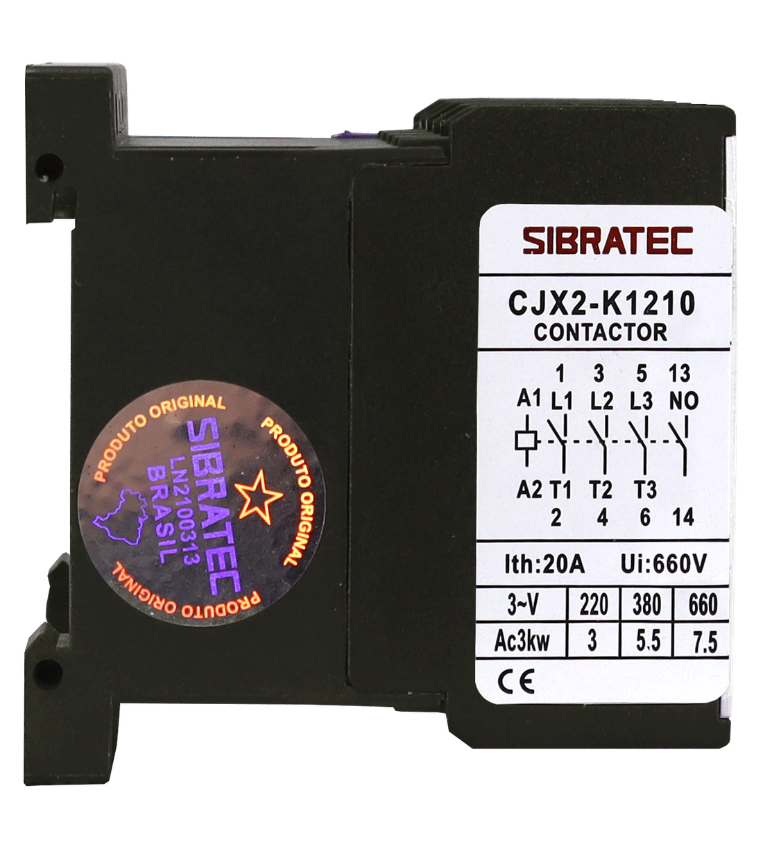 Mini Contator Tripolar 12A Bobina 220V com Contato aux. 1NA - CJX2-K12 Mini Contator Tripolar 12A Bobina 220V com Contato aux. 1NA - CJX2-K12