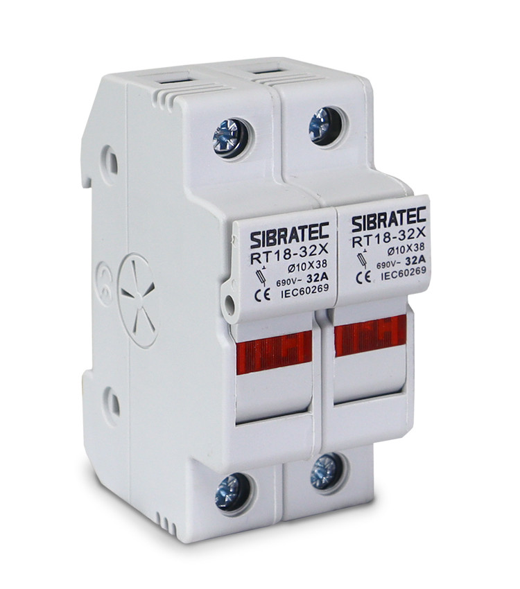 Porta Fusível Cartucho 2 Polos até 32A RO15 10x38mm 690V com LED Indicador - RT18-32