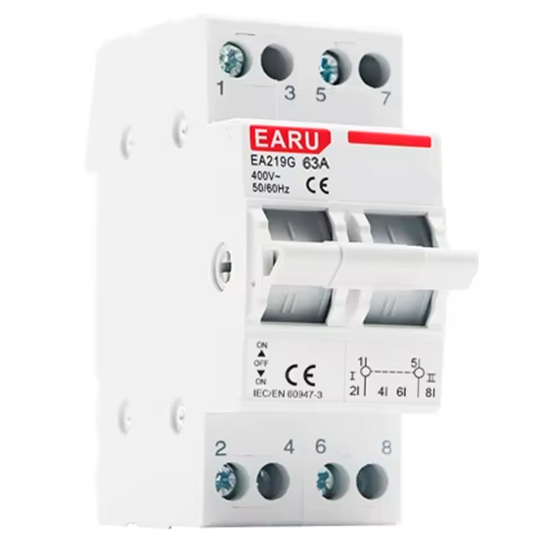 Chave de Transferência 2 Polos 63A Trilho DIN Bipolar Rede Gerador