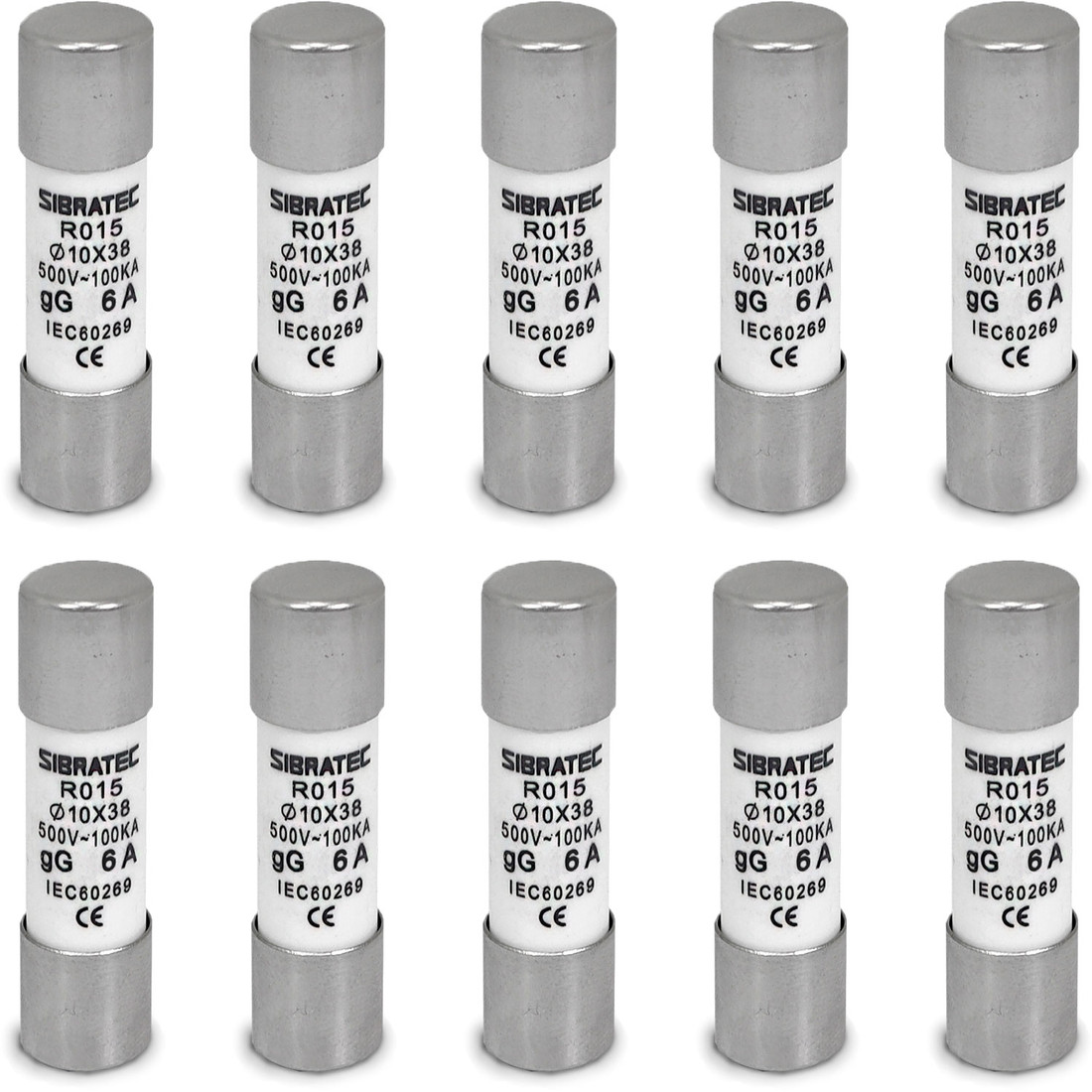 Kit 10 Fusível Tipo Cartucho Retardado gG de 6A | 10x38mm RO15 | 100kA 500V Kit 10 Fusível Tipo Cartucho Retardado gG de 6A | 10x38mm RO15 | 100kA 500V