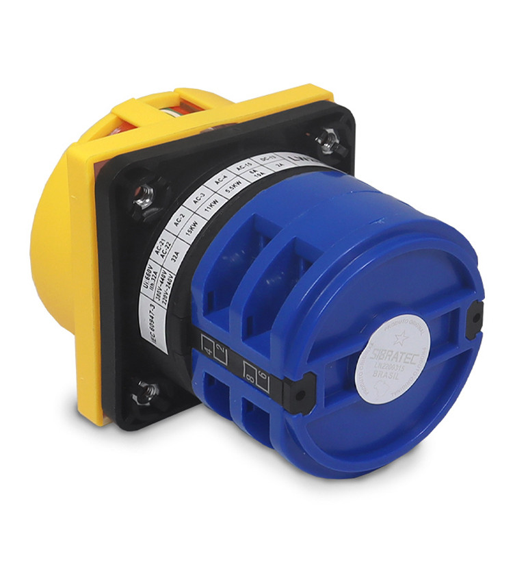 Chave Liga Desliga Rotativa 32A 4 Polos para Porta de Painel Vermelha / Amarela - LW28GS-32A Chave Liga Desliga Rotativa 32A 4 Polos para Porta de Painel Vermelha / Amarela - LW28GS-32A
