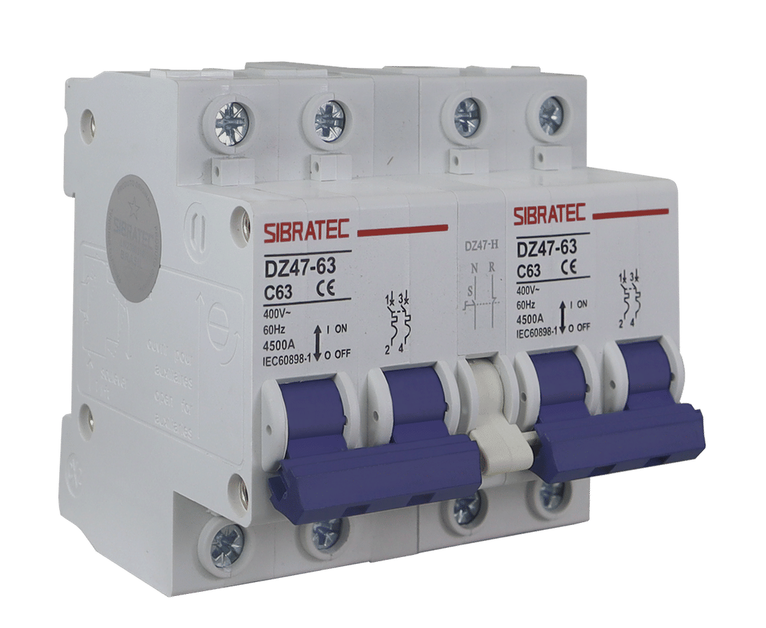 Chave de Transferência Rede Gerador Manual 63A 2 Polos para Trilho DIN com Disjuntor Intertravado - DZ-47