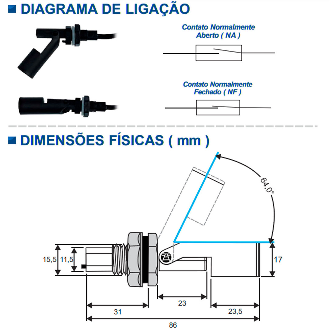 Kit Controle Nível 2 Sensor Micro Boia + Contator 12A 3 Polos Kit Controle Nível 2 Sensor Micro Boia + Contator 12A 3 Polos