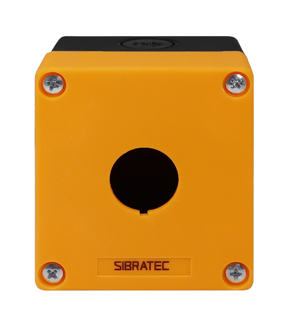 Caixa Plástica Botoeira com 1 Furo 22mm Amarelo e Preto Caixa Plástica Botoeira com 1 Furo 22mm Amarelo e Preto