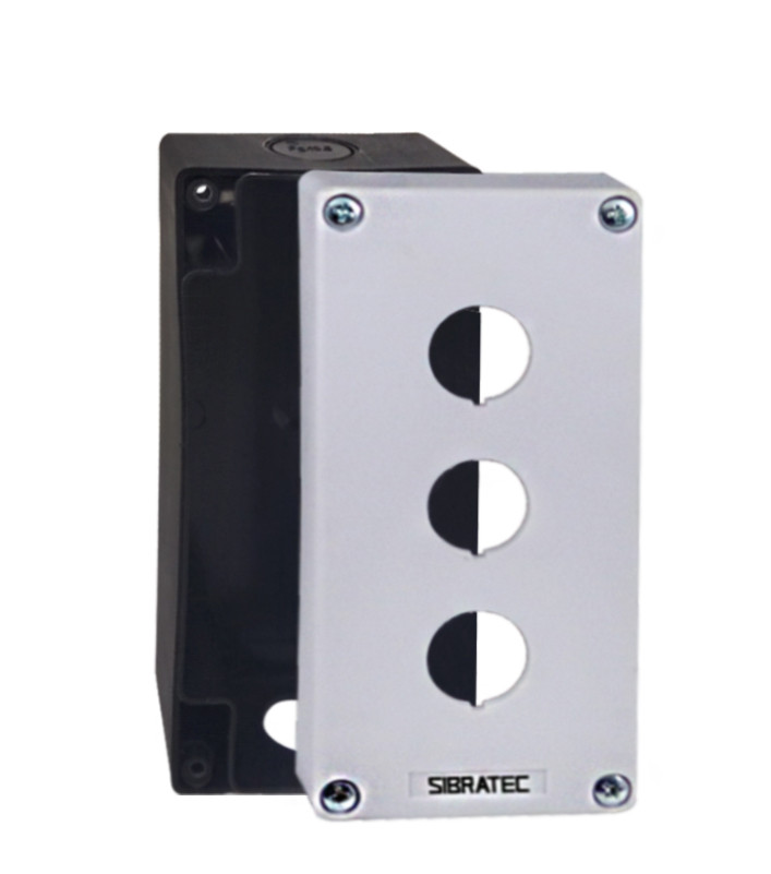 Caixa Plástica Botoeira com 3 Furos 22mm Branco e Preto Caixa Plástica Botoeira com 3 Furos 22mm Branco e Preto