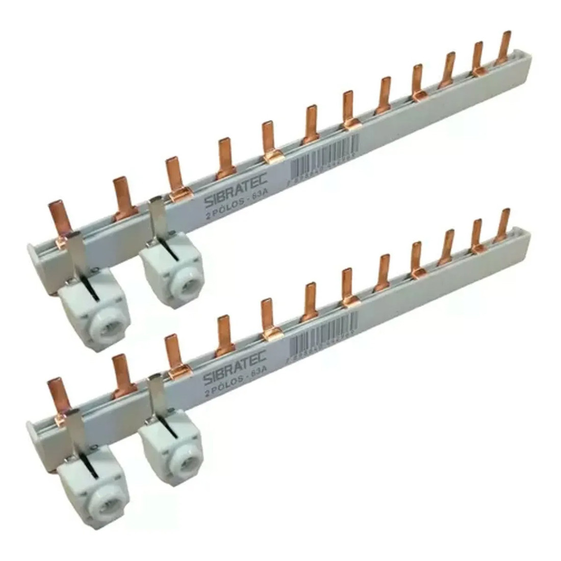 Kit 2 Barramentos Pente 2 Polos 63A + 4 Conector Genérico 25mm para Quadros de Energia