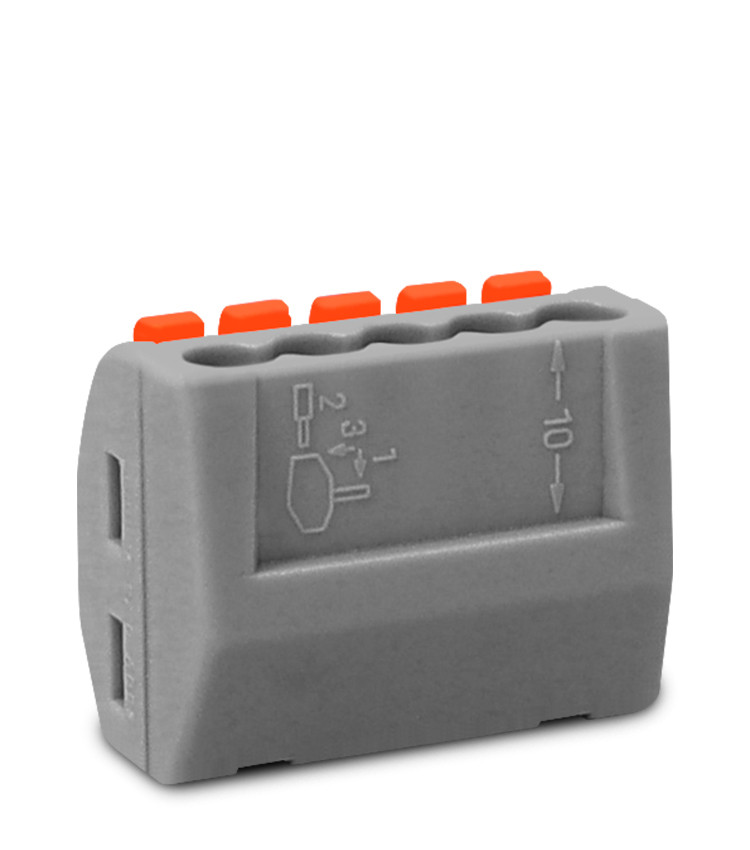 Conector de Emenda Rápida 5 Vias Conectadas para Cabo até 4mm² Corrente máx. 32A - KV415 Conector de Emenda Rápida 5 Vias Conectadas para Cabo até 4mm² Corrente máx. 32A - KV415