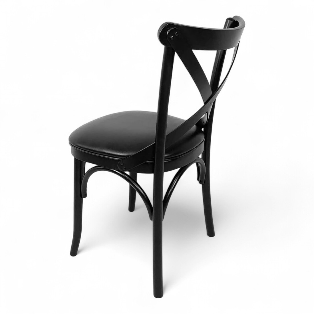 Cadeira Espanha no Laca Preto com Assento em Courissimo Preto Cadeira Espanha no Laca Preto com Assento em Courissimo Preto