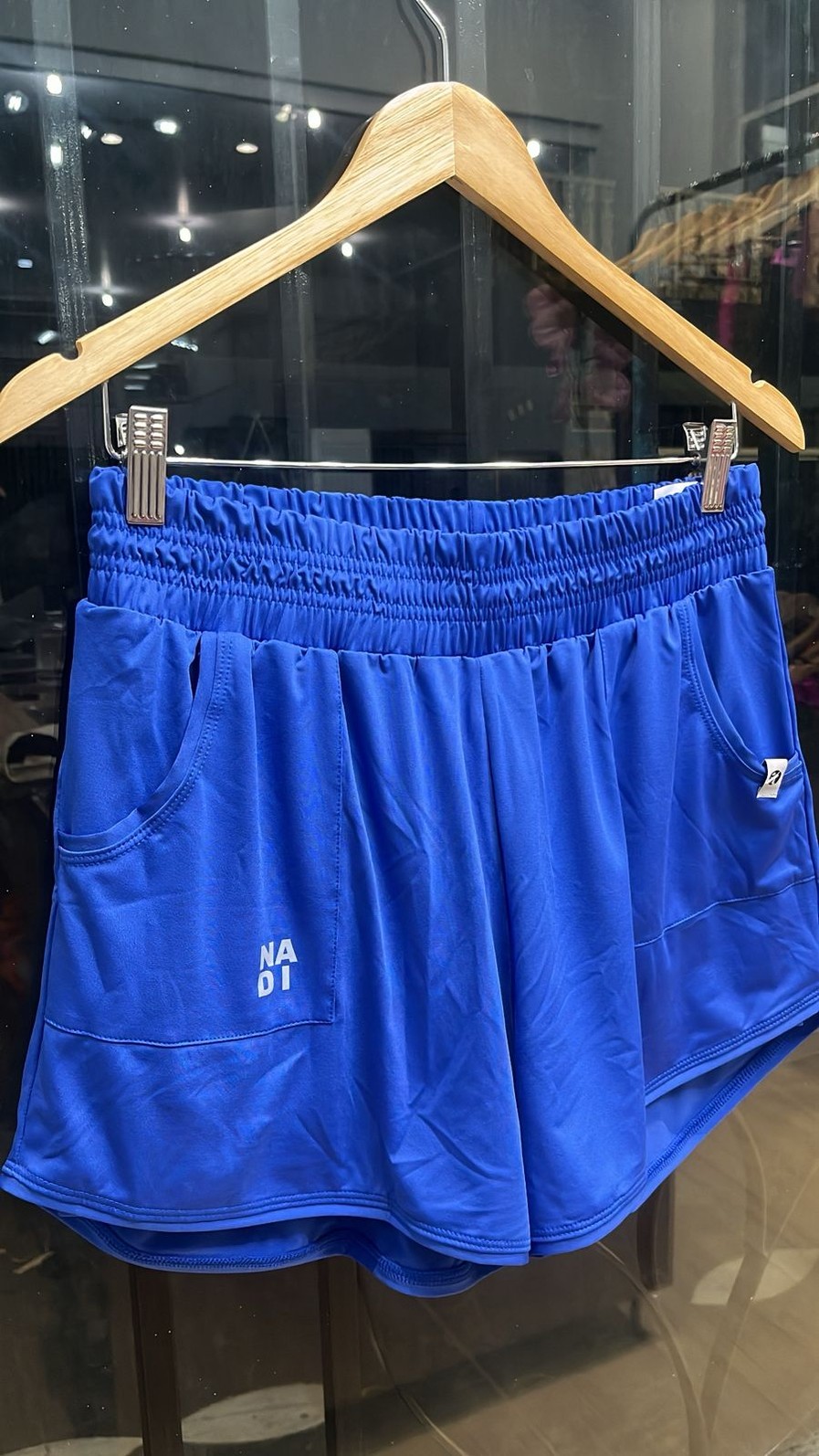 shorts duplo com bolso azul royal