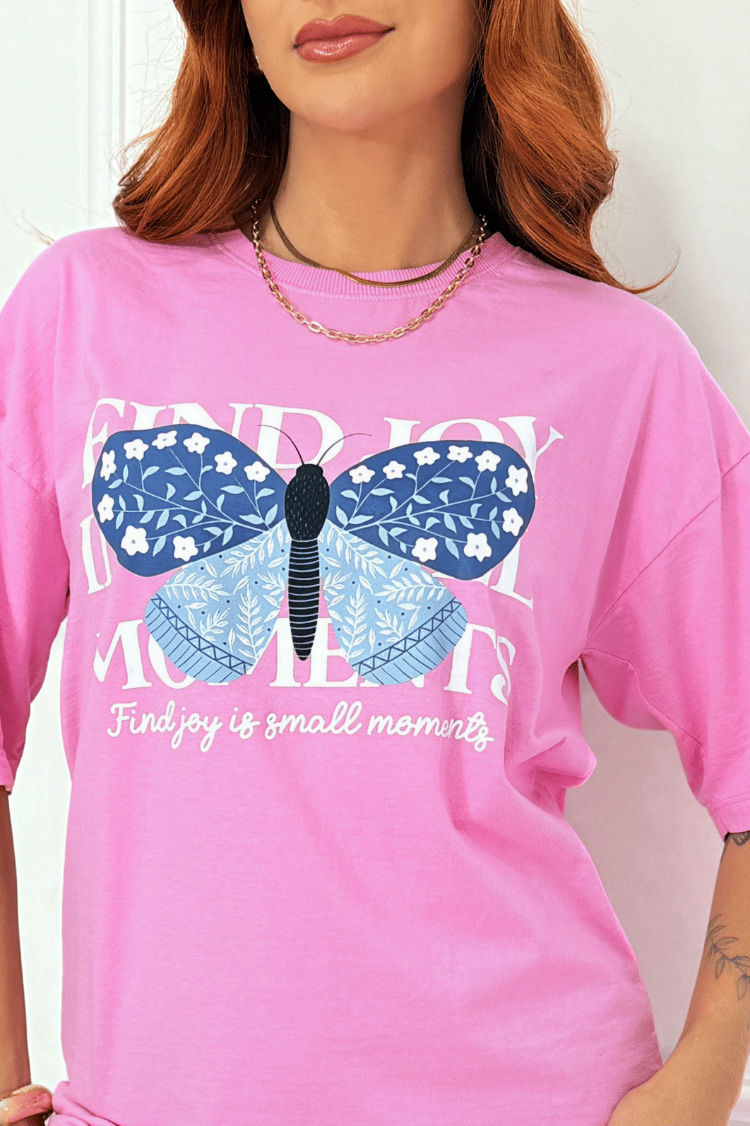 TEE OVERSIZED  _  FIND JOY [BORBOLETA]  _   ROSA