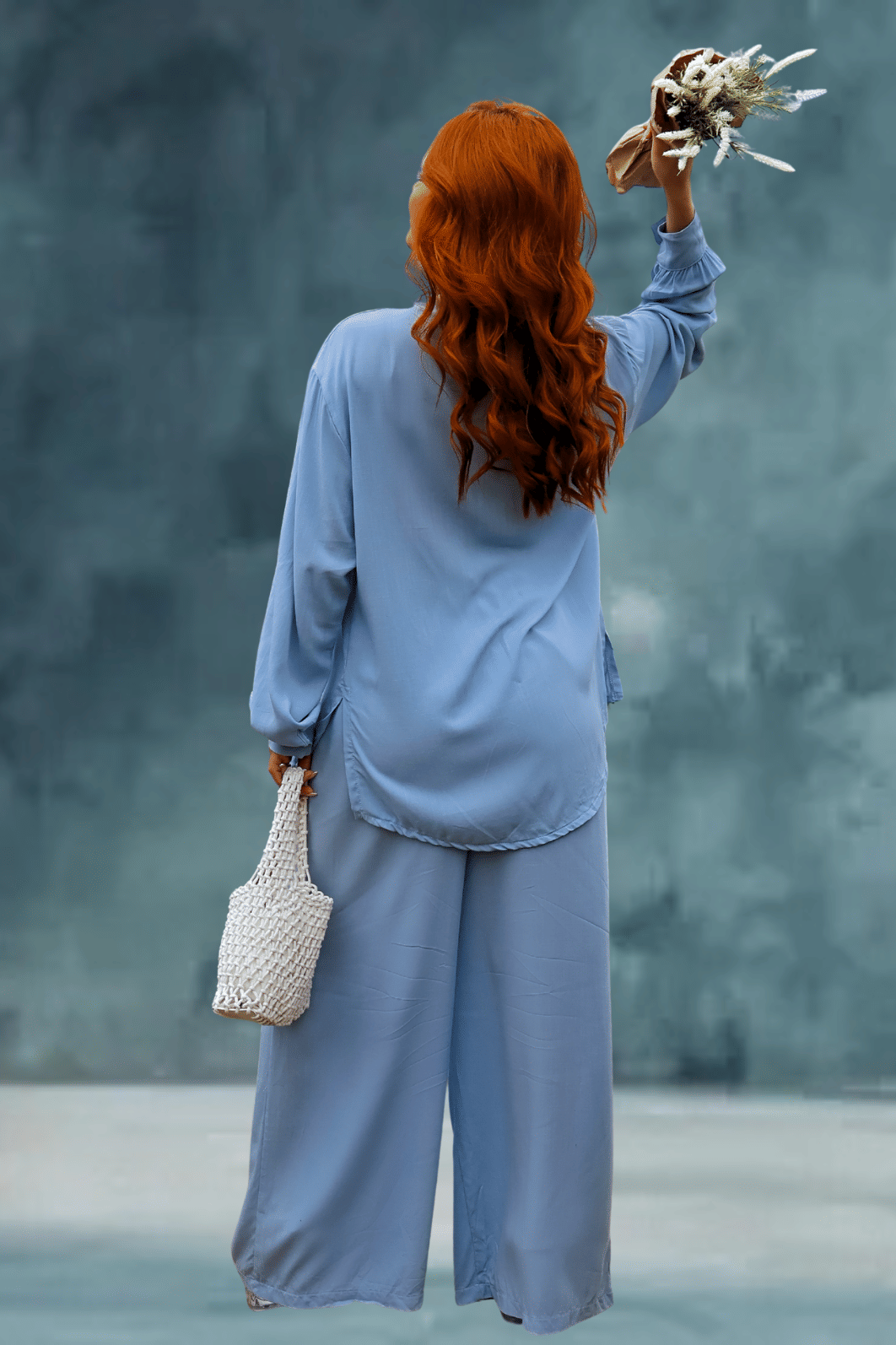 CONJUNTO VISCOLINHO _ CAMISA C/ BOTÕES E CALÇA WIDE LEG _ AZUL CONJUNTO VISCOLINHO _ CAMISA C/ BOTÕES E CALÇA WIDE LEG _ AZUL