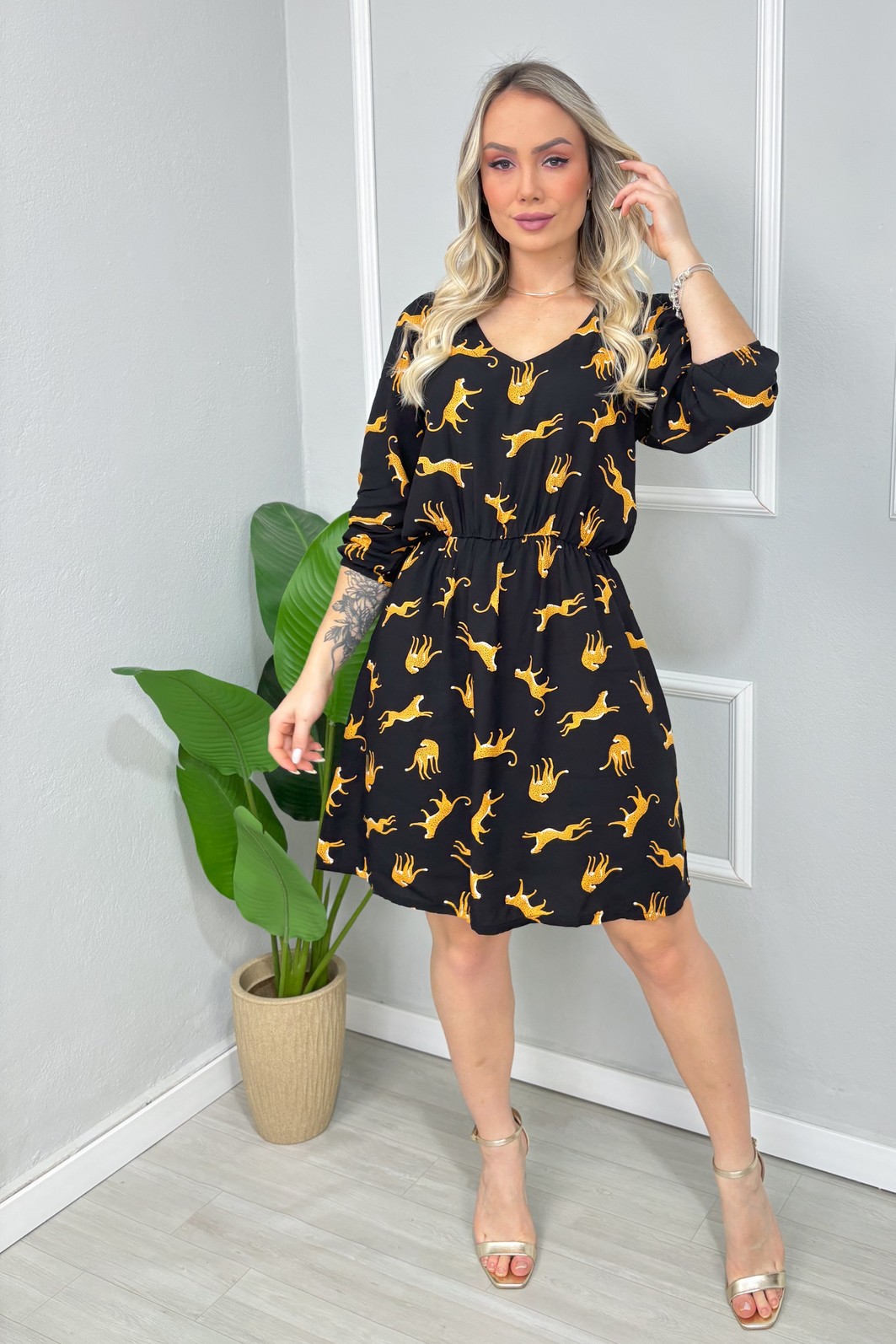 VESTIDO ELASTICO NA CINTURA _ ONÇINHAS VESTIDO ELASTICO NA CINTURA _ ONÇINHAS