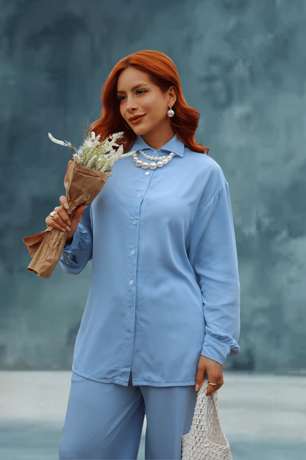 CONJUNTO VISCOLINHO _ CAMISA C/ BOTÕES E CALÇA WIDE LEG _ AZUL CONJUNTO VISCOLINHO _ CAMISA C/ BOTÕES E CALÇA WIDE LEG _ AZUL