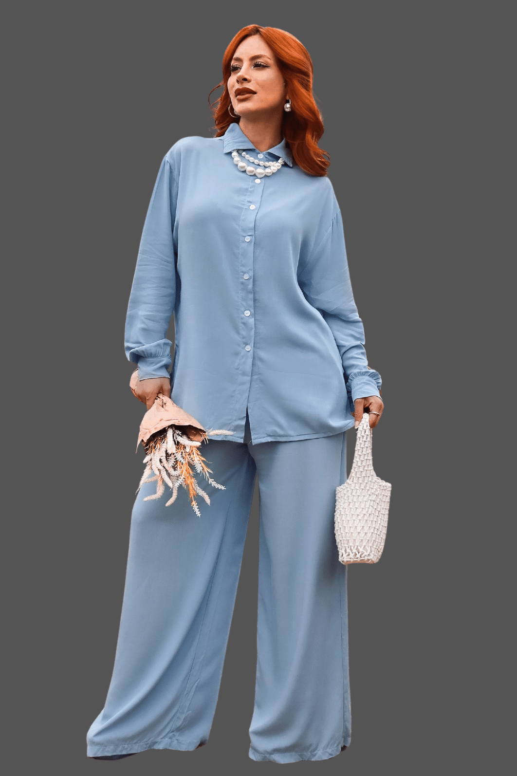 CONJUNTO VISCOLINHO _ CAMISA C/ BOTÕES E CALÇA WIDE LEG _ AZUL CONJUNTO VISCOLINHO _ CAMISA C/ BOTÕES E CALÇA WIDE LEG _ AZUL