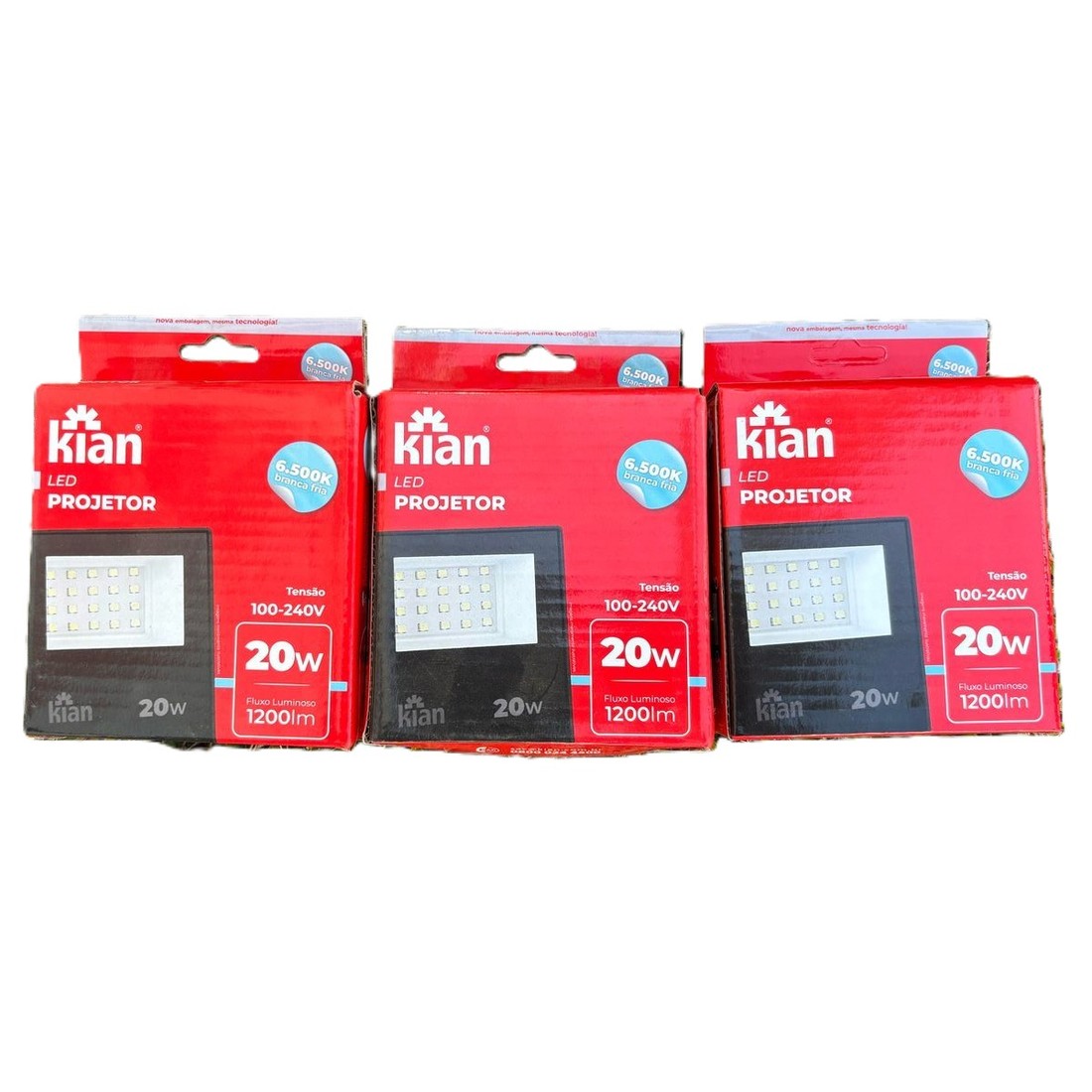 Kit 3 Peças Projetor Led 20W 6500K PT Bivolt Kian Kit 3 Peças Projetor Led 20W 6500K PT Bivolt Kian