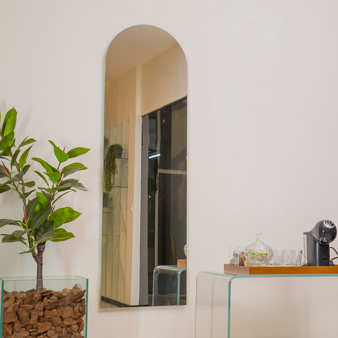 ESPELHO MARIA FLOR | 160X50CM | ESPELHO OVAL BASE RETA  - SUPORTE MÃO AMIGA