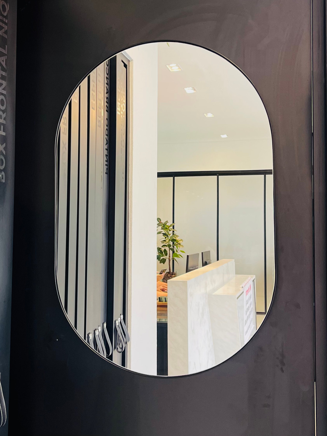 ESPELHO OVAL CECÍLIA | 890MM X 600MM | COM MOLDURA DE METALON PRETA - SUPORTE MÃO AMIGA