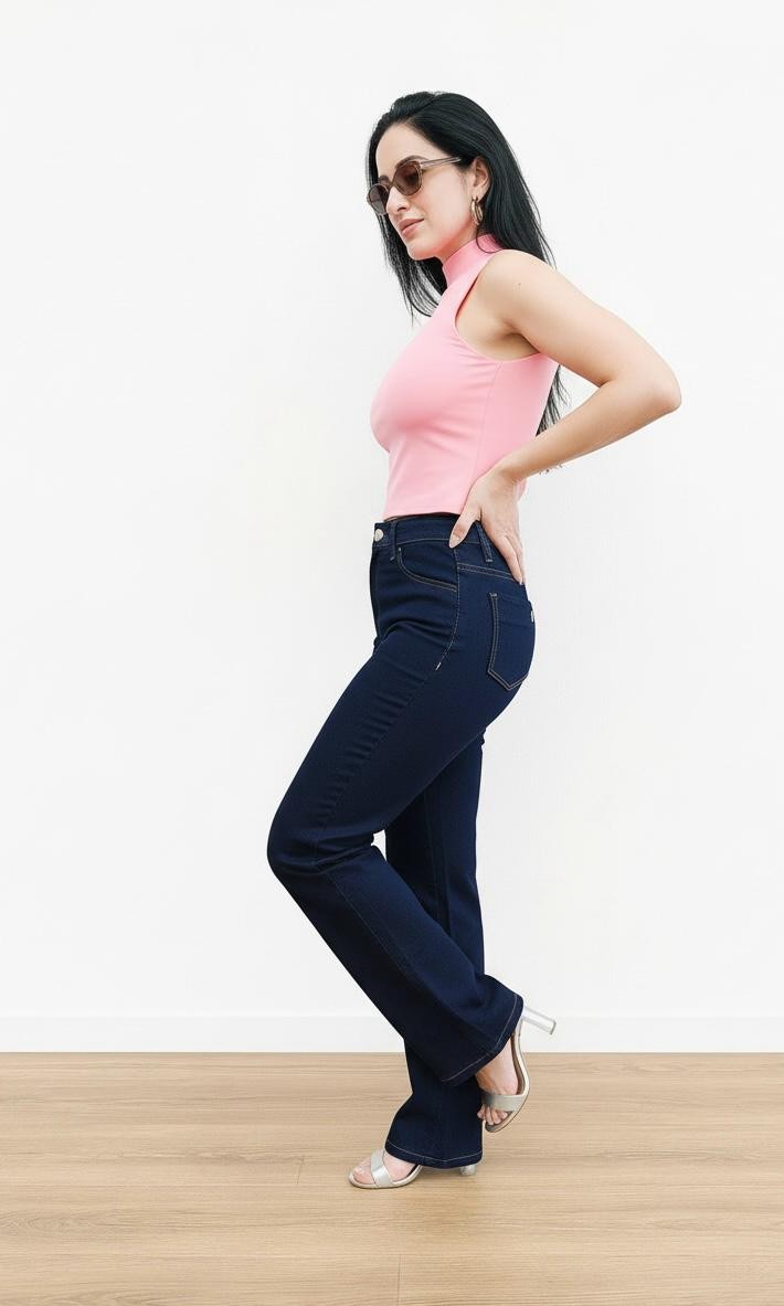 Calça Jeans Wide Leg Feminina Azul Escuro Calça Jeans Wide Leg Feminina Azul Escuro