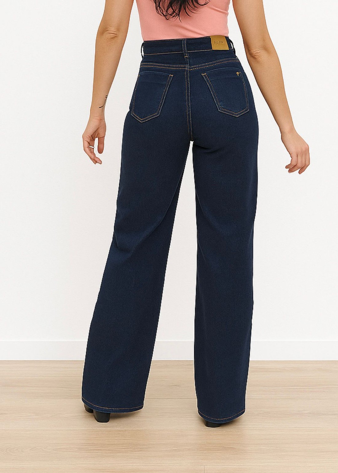 Calça Jeans Wide Leg Feminina Azul Escuro Calça Jeans Wide Leg Feminina Azul Escuro