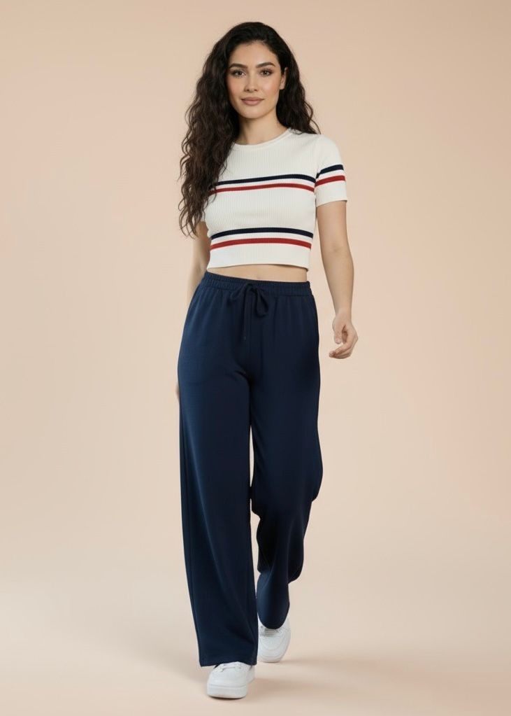 Calça Pantalona Feminina Duna com Elástico Azul Marinho 24824 Calça Pantalona Feminina Duna com Elástico Azul Marinho 24824