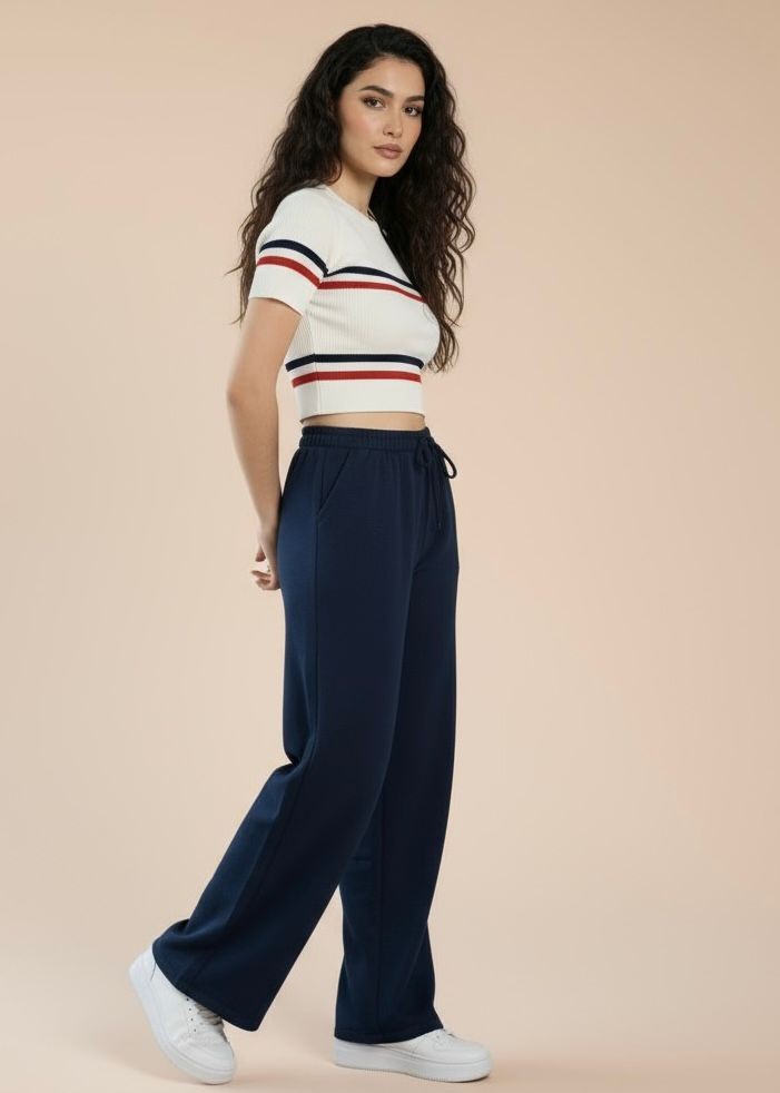 Calça Pantalona Feminina Duna com Elástico Azul Marinho 24824 Calça Pantalona Feminina Duna com Elástico Azul Marinho 24824