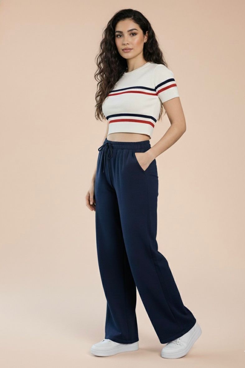 Calça Pantalona Feminina Duna com Elástico Azul Marinho 24824 Calça Pantalona Feminina Duna com Elástico Azul Marinho 24824