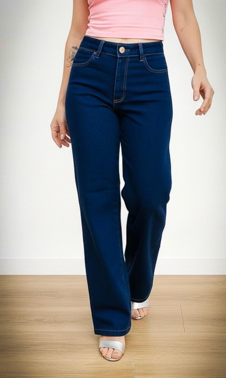 Calça Jeans Wide Leg Feminina Azul Escuro Calça Jeans Wide Leg Feminina Azul Escuro