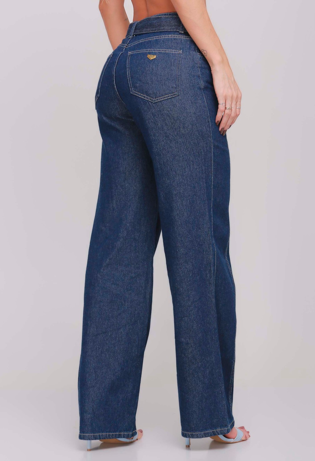 Calça Jeans Wide Leg Feminina Com Cinto de AMARRAÇÃO SEM FIVELA 24683